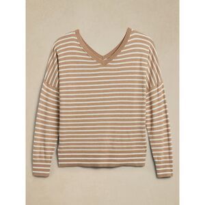Banana Republic Forever Dolman V-Neck Sweater Women's M Tan Stripe Preppy NWT